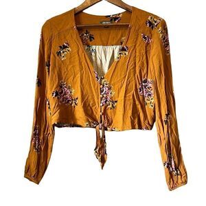 Wild Fable Floral Tie Front Top‎ Long Sleeve Boho Peasant Blouse